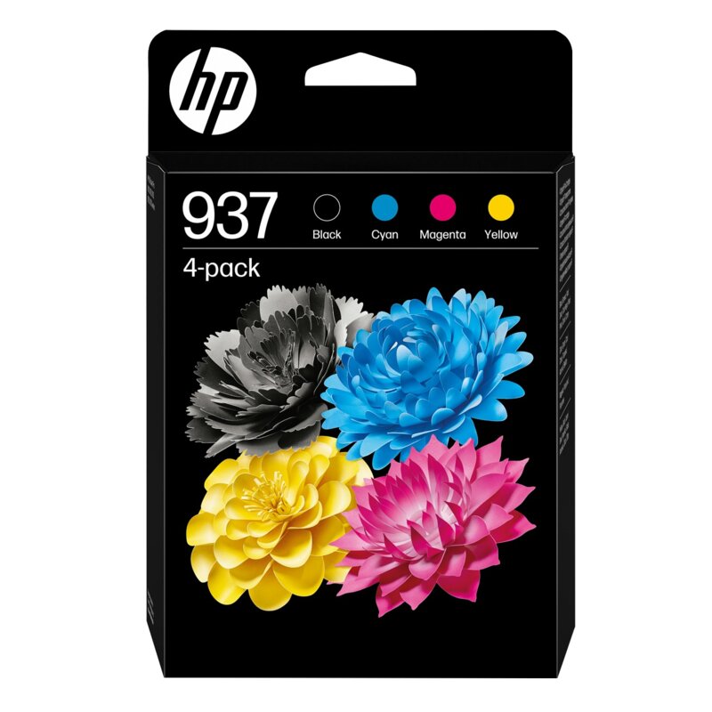 Zestaw tuszów HP 937 CMYK Czarny 27 ml, Żółty 10 ml, Purpurowy 10 ml, Błękitny 10 ml 6C400NE