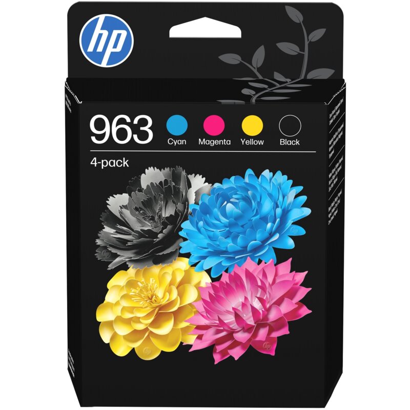 Zestaw tuszów HP 963 Czarny 21.5 ml, Błękitny 9.5 ml, Purpurowy 9.5 ml, Żółty 9.5 ml 6ZC70AE