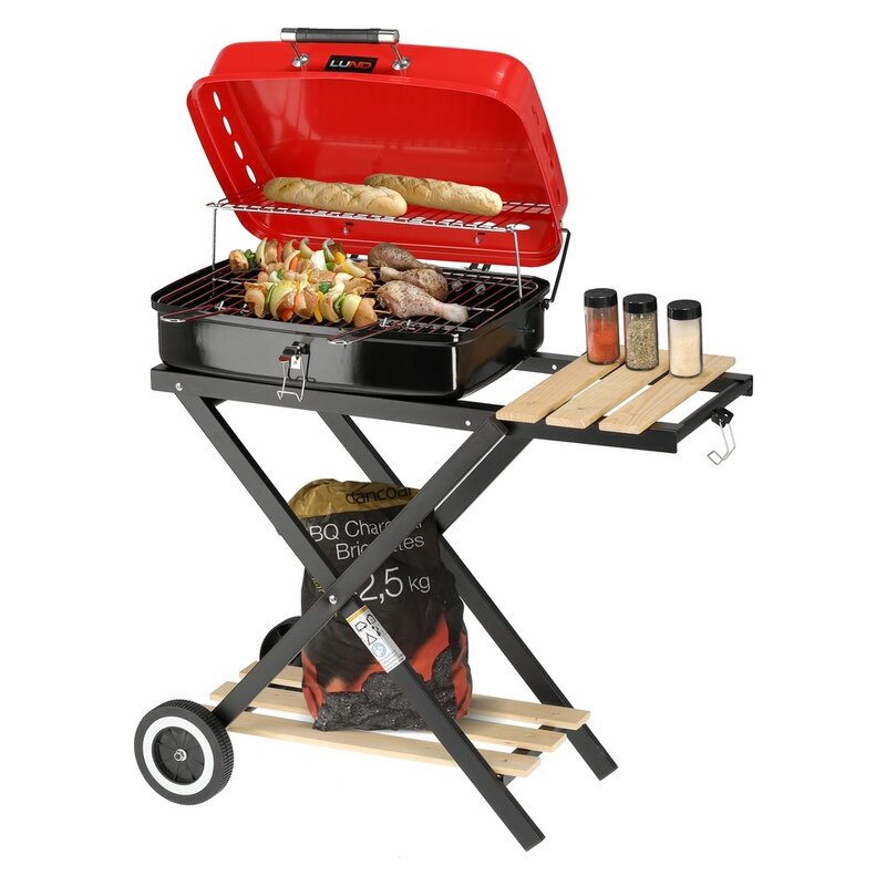 Grill ogrodowy węglowy LUND 99926 Zamykany, na kółkach, półka boczna