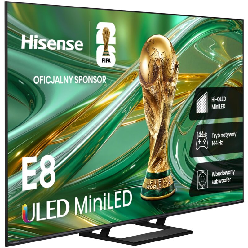 Hisense 75E8S  75" ULED MiniLED 4K 144Hz Smart TV Funkcje AI Dolby Vision Dolby Atmos DTS X HDMI 2.1 DVB-T2