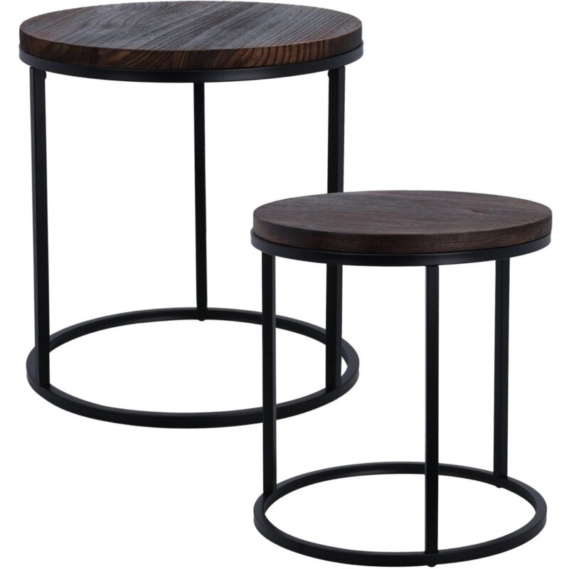 Zestaw stolików kawowych EXCELLENT HOUSEWARE Loft okrągły 48 x 43 cm Brązowo-czarny