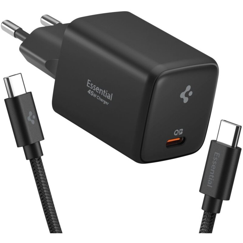 Ładowarka sieciowa SPIGEN Essential EE451EU 45W Czarny ładowarka do telefonu USB-C + kabel