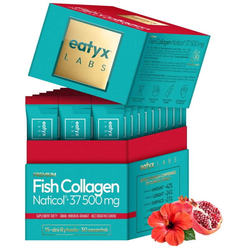 Kolagen EATYX Premium Fish Collagen Naticol Hibiskus-Granat (30 x 2.5 g)