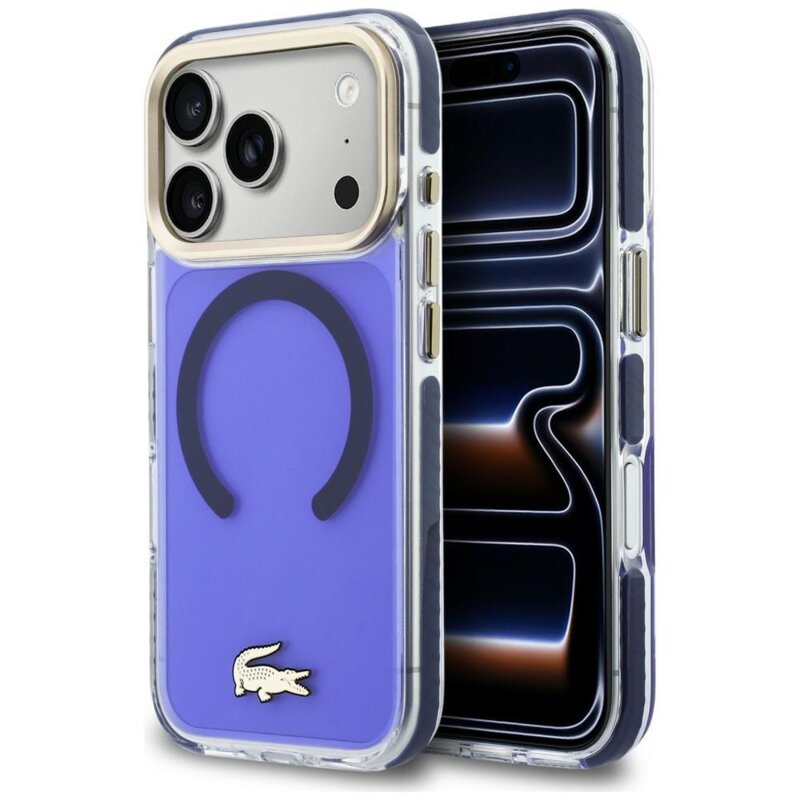 Etui LACOSTE Shockproof Transparent Frosted Gold Logo MagSafe do Apple iPhone 17 Pro Max Marynarski granat