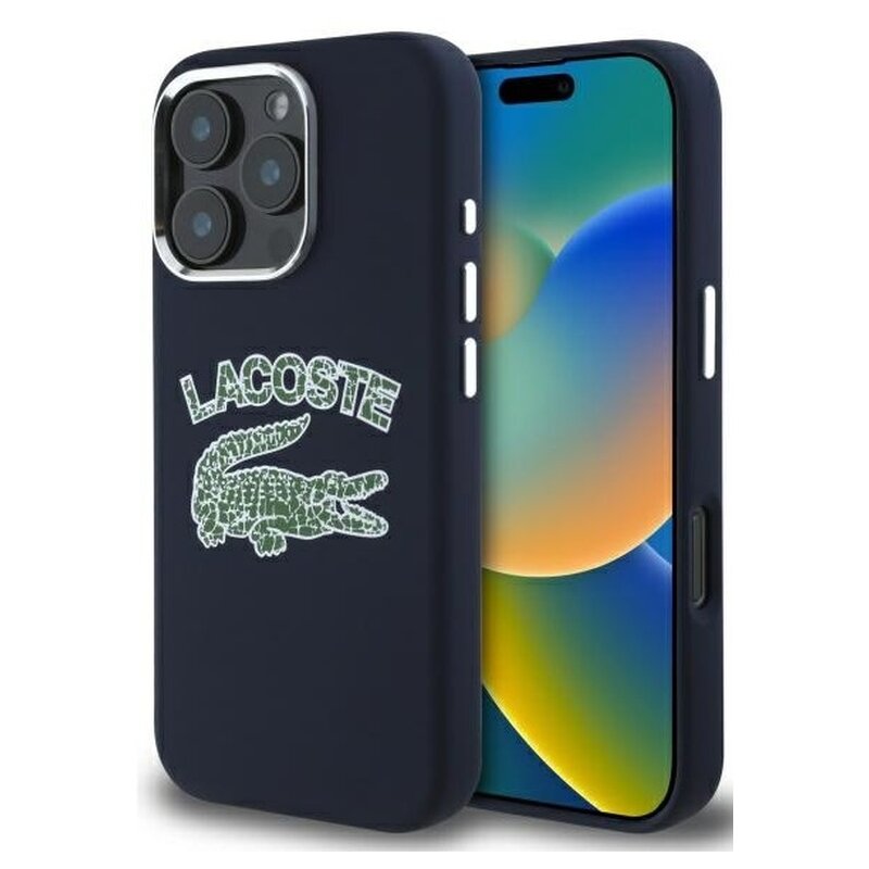 Etui LACOSTE Silicone Cracked Logo MagSafe do Apple iPhone 16 Pro Max Granatowy