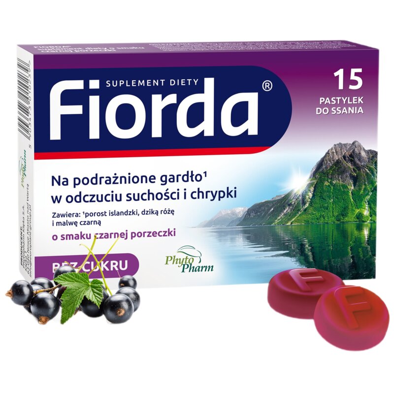 Suplement diety PHYTOPHARM Fiorda Na gardło Czarna porzeczka (15 pastylek)