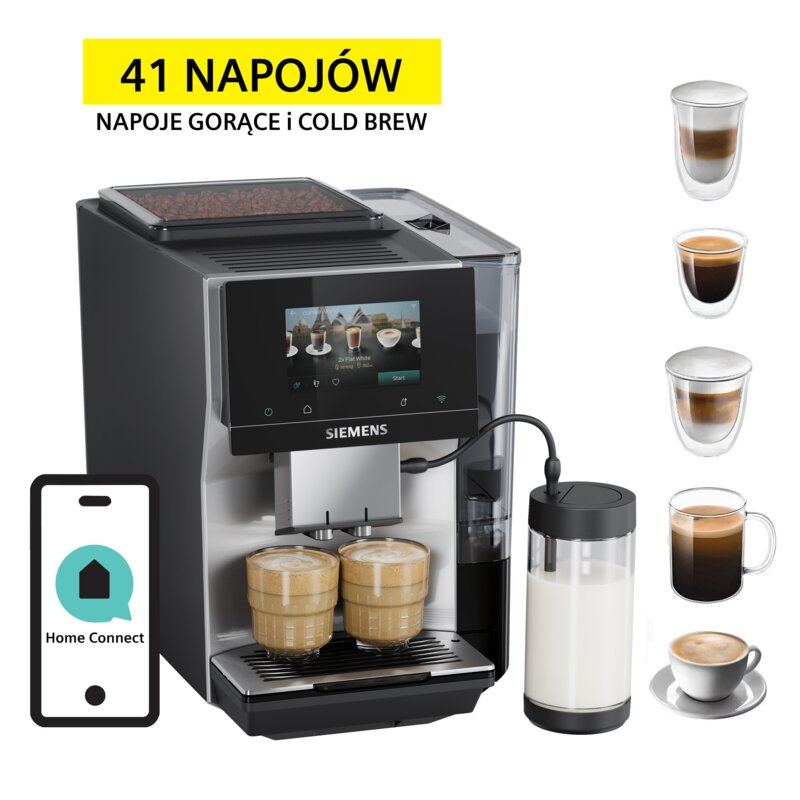 Ekspres SIEMENS EQ.700 TP725EM7 (Cold Brew) sterowanie przez aplikacje HomeConnect z filtrem
