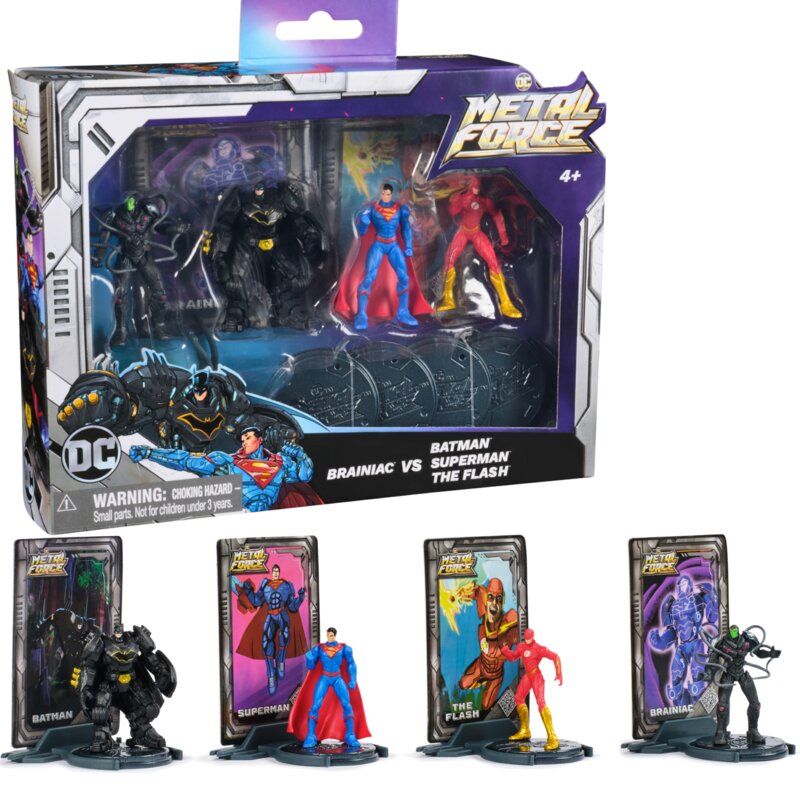 Zestaw figurek SPIN MASTER DC Comics Metal Force: Batman, Superman, Brainiac, The Flash 6072651