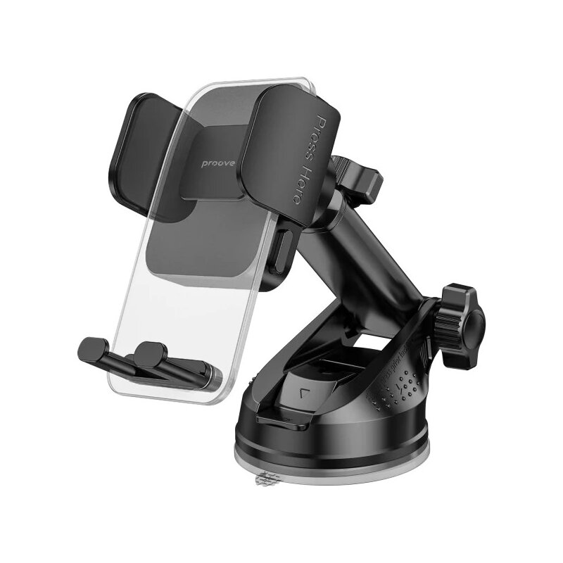 Uchwyt na telefon i smartfon PROOVE Crystal Clamp Plus Suction Type Czarny uchwyt samochodowy na szybę i deskę rozdzielczą
