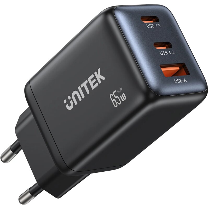 Unitek GaN 2x USB-C USB-A 65W Czarny