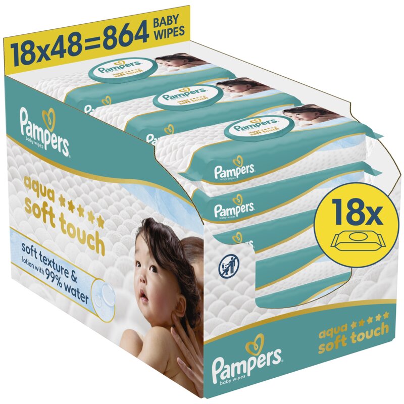 Chusteczki nawilżane PAMPERS Aqua Soft Touch (864 szt.)
