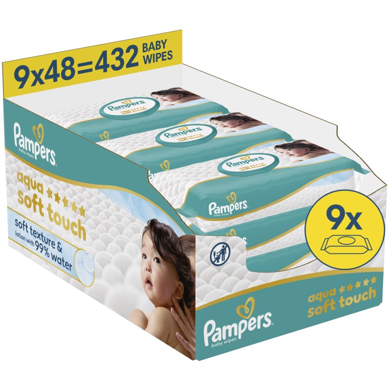 Chusteczki nawilżane PAMPERS Aqua Soft Touch 9x48 (432 szt.)