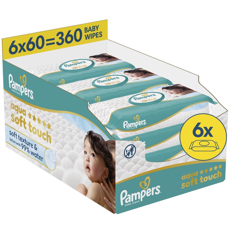 Chusteczki nawilżane PAMPERS Aqua Soft Touch (360 szt.)