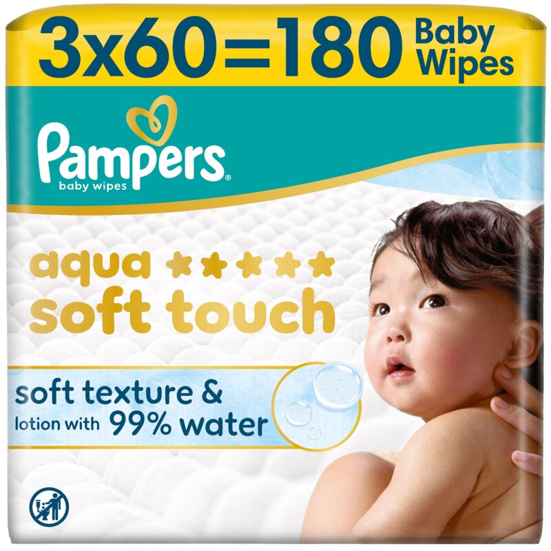 Chusteczki nawilżane PAMPERS Aqua Soft Touch (180 szt.)