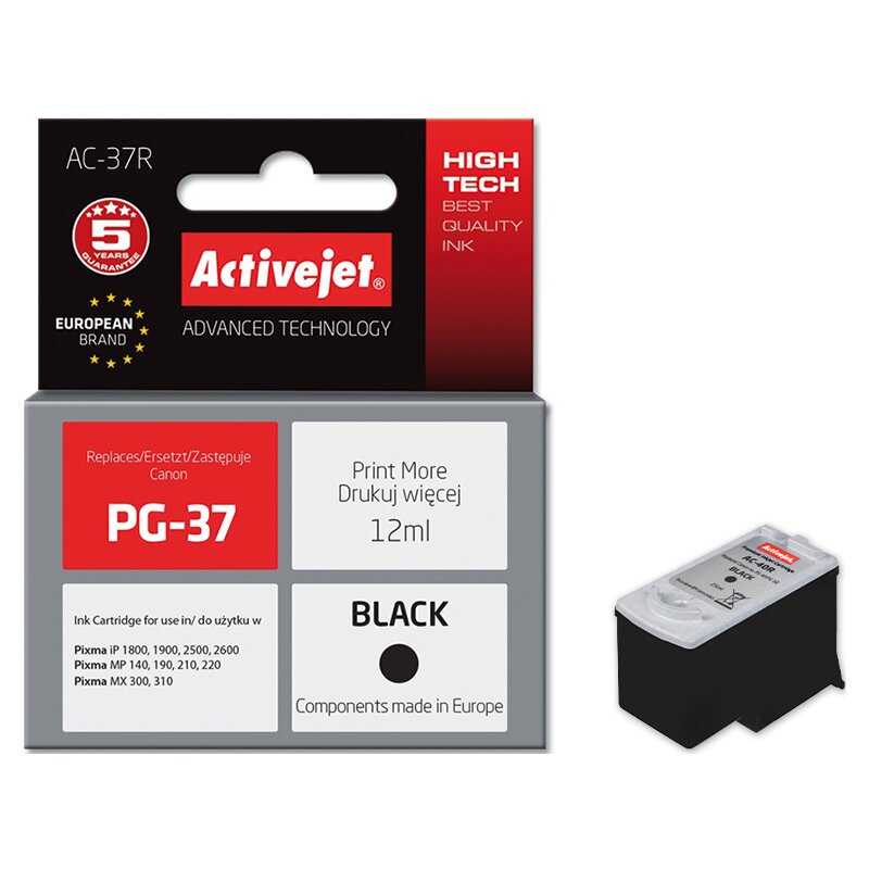 Activejet AC-37R Tusz do drukarki Canon, Zamiennik Canon PG-37; Premium; 12 ml; czarny.