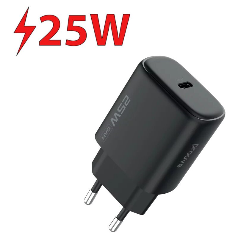 Ładowarka sieciowa PROOVE Silicone Power 2 GaN 25W Czarny ładowarka do telefonu USB-C