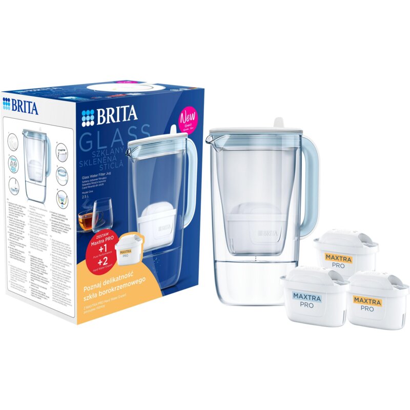 Dzbanek filtrujący BRITA Glass Niebieski + 3 x wkład