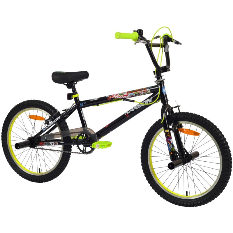 Rower dziecięcy KARBON Stickerboomb BMX 20 Czarno-limonkowy Wzrost: 120-135 cm Wiek: 6 lat