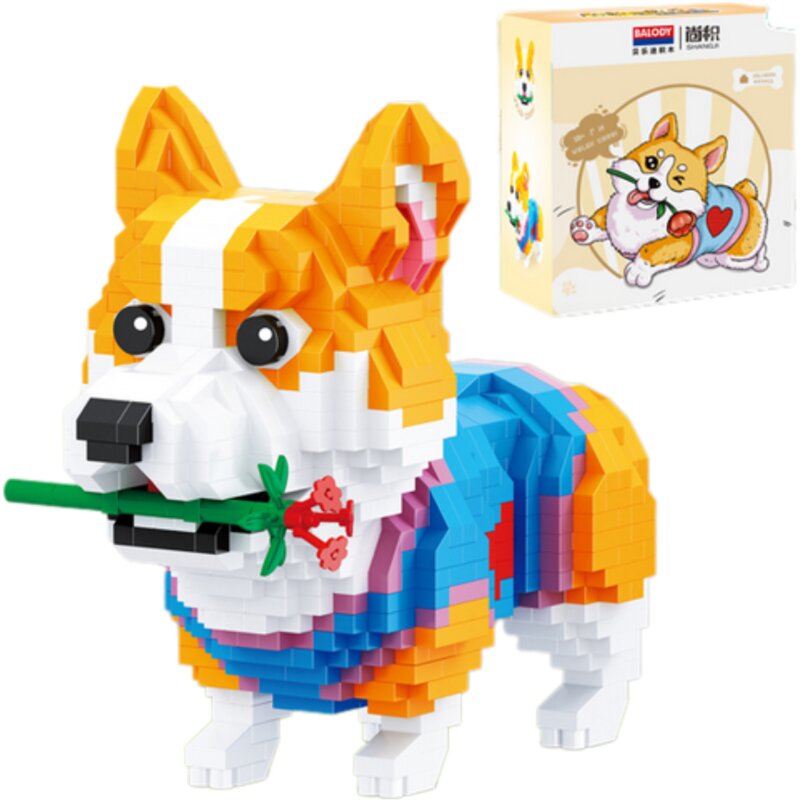 Klocki plastikowe QBI Corgi z kwiatem SA241047