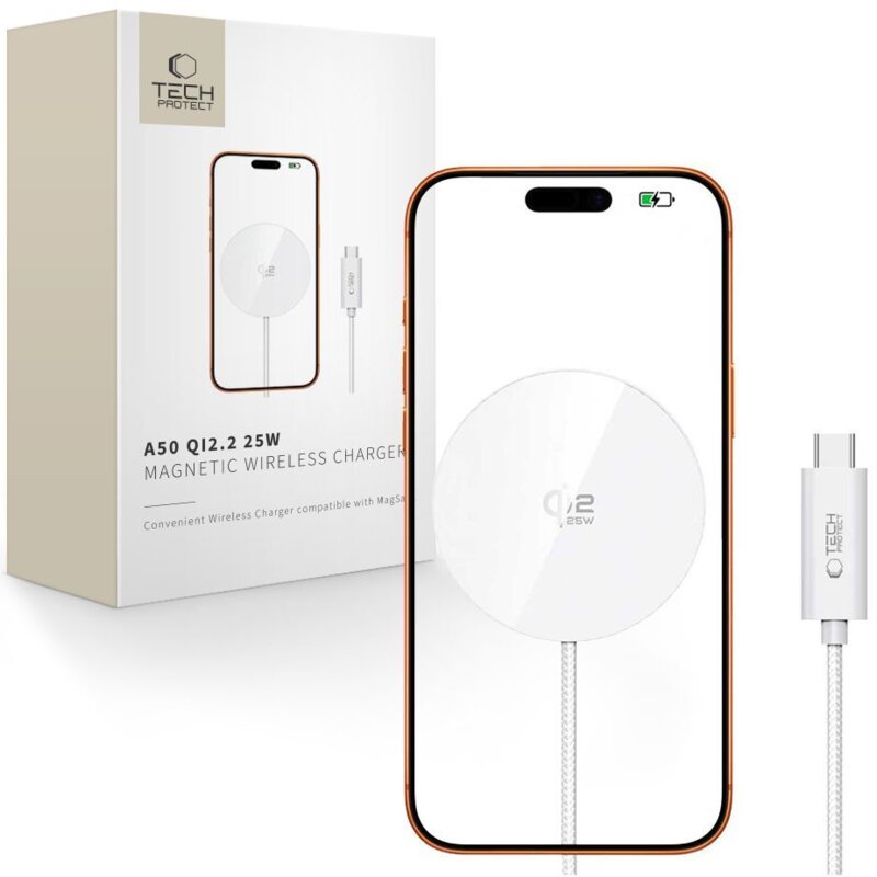 Ładowarka indukcyjna TECH-PROTECT A50 Magnetic 25W Biały MagSafe Qi2