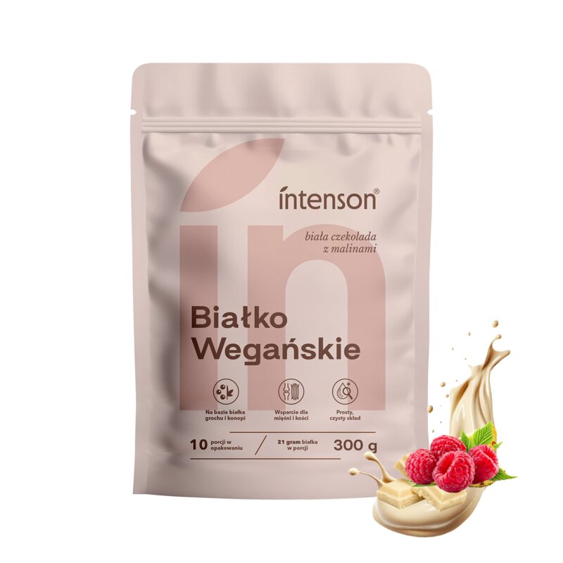 Odżywka białkowa INTENSON Białko wegańskie Biała czekolada z malinami (300 g) Bez cukru