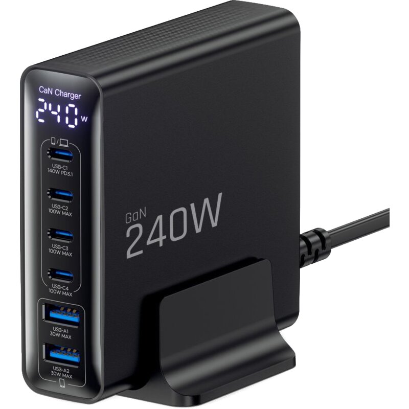 Ładowarka sieciowa TECH-PROTECT DC240W-GaN 240W Czarny ładowarka do telefonu USB, USB-C