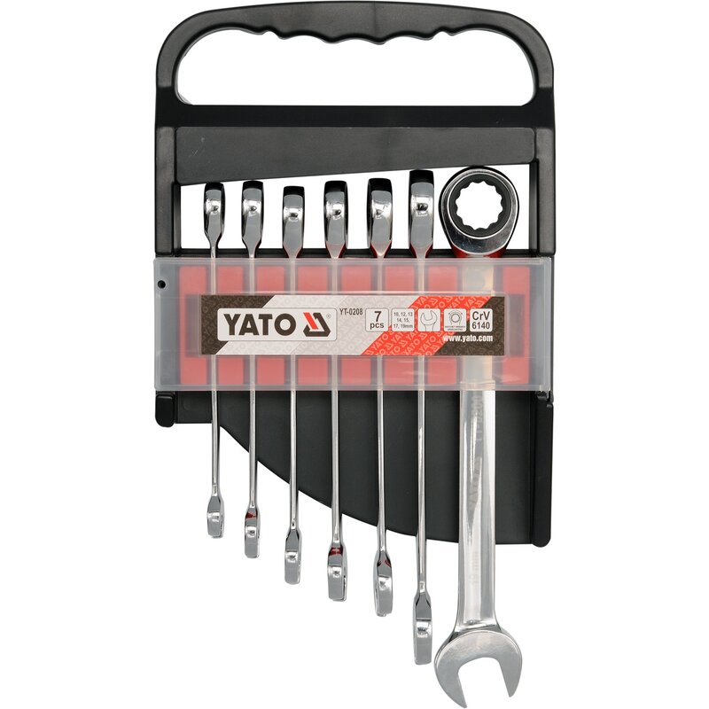 Zestaw kluczy płasko-oczkowych YATO YT-0208 10 - 19 mm z grzechotką (7 elementów)