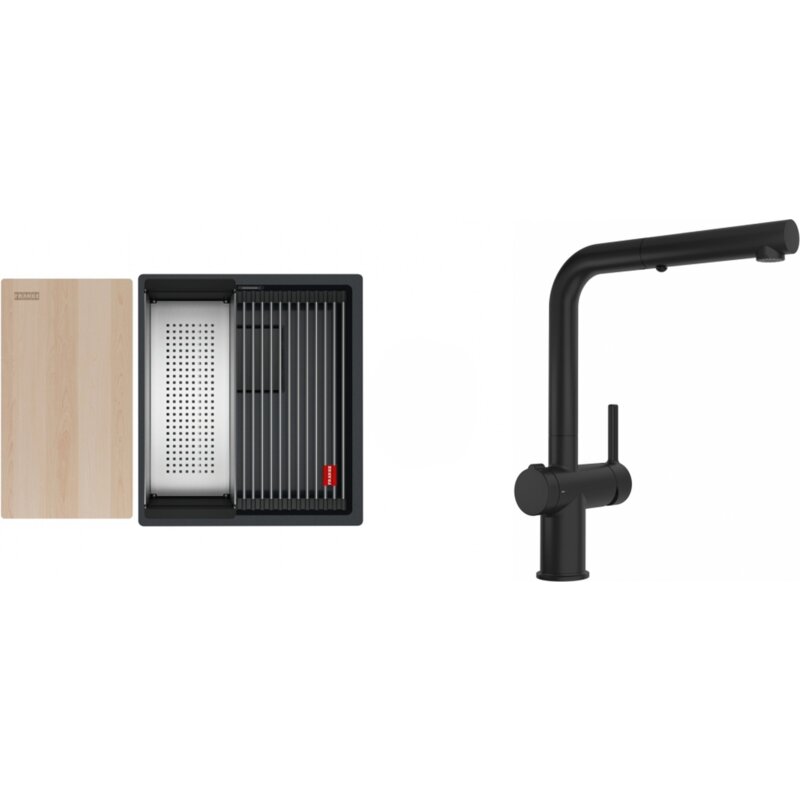 Zlewozmywak jednokomorowy FRANKE Kanon KNG PRO 110-37 125.0749.685 Czarny mat 41x46 + Bateria Active L Twist