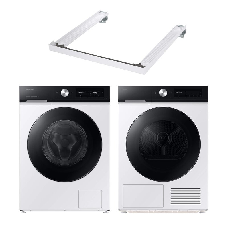 Pralka SAMSUNG BESPOKE AI WW11DB7B94GE EcoBubble 11kg 1400 obr Autodozowanie StayClean + Suszarka SAMSUNG BESPOKE AI DV90DB7845GEU4 z pompą ciepła + Łącznik SAMSUNG SKK-SSW Biały