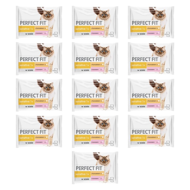 Karma dla kota PERFECT FIT Sensitive 1+ Kurczak i łosoś w sosie 52 x 85 g