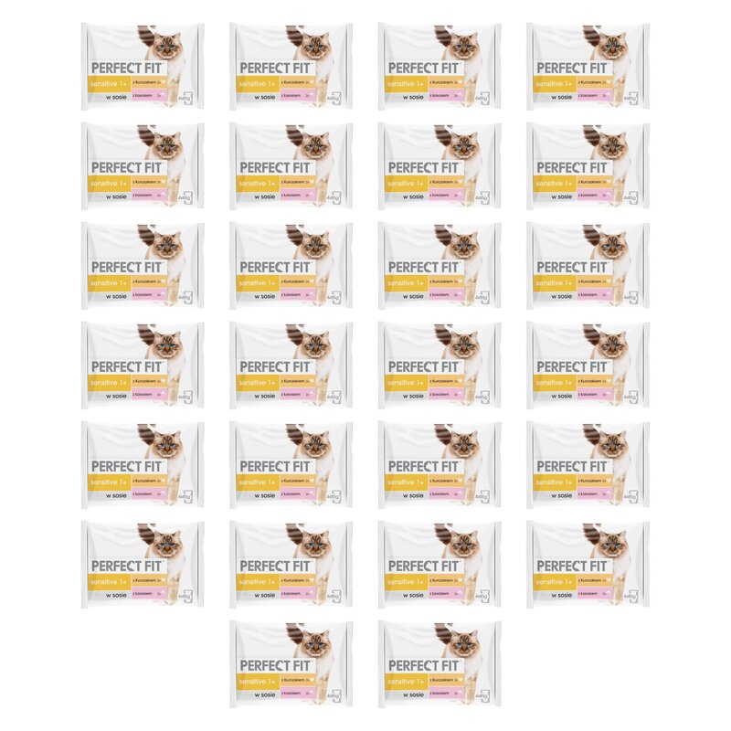 Karma dla kota PERFECT FIT Sensitive 1+ Kurczak i łosoś w sosie 104 x 85 g