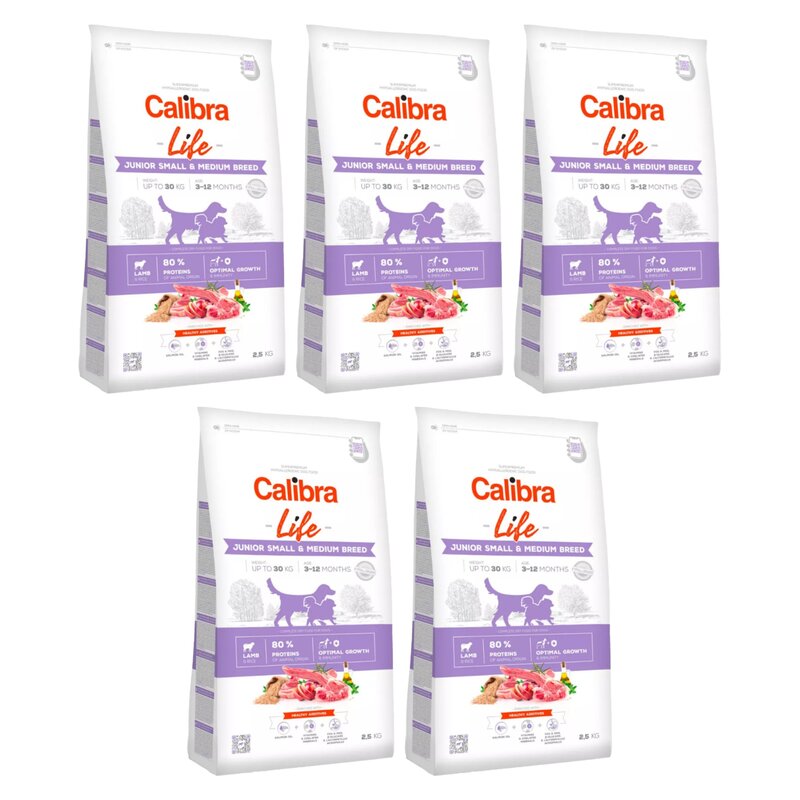 Karma dla psa CALIBRA Dog Life Junior Small Medium Breed Jagnięcina 5 x 2,5 kg