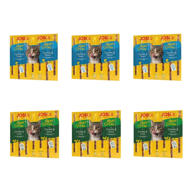 Przysmak dla kota JOSICAT Meat Sticks Łosoś i pstrąg 3 x 35 g + Przysmak dla kota JOSICAT Meat Sticks Kurczak i kaczka 3 x 35 g