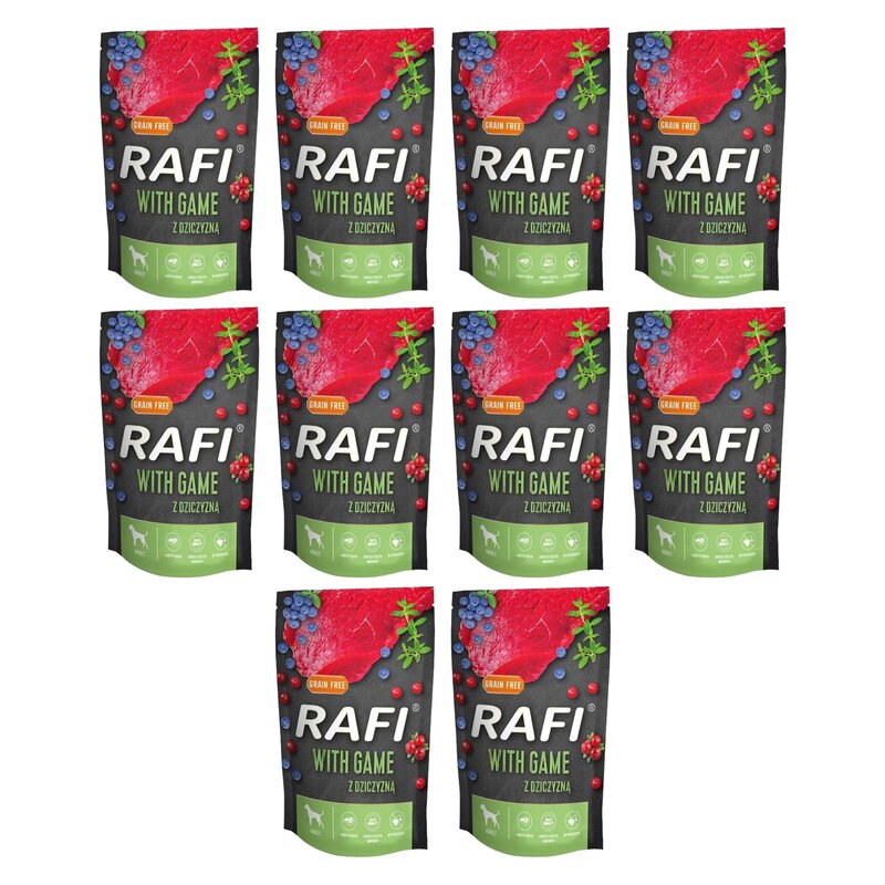 Karma dla psa RAFI z dziczyzną, borówką i żurawiną 10 x 500 g