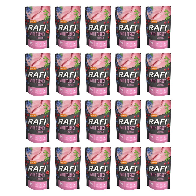 Karma dla psa RAFI z indykiem, borówką i żurawiną 20 x 500 g