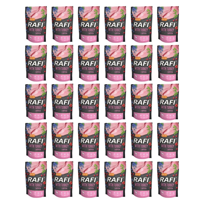 Karma dla psa RAFI z indykiem, borówką i żurawiną 30 x 500 g