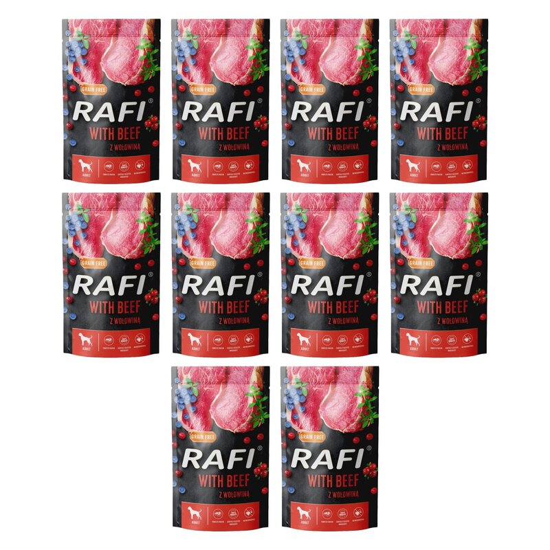 Karma dla psa RAFI z wołowiną, borówką i żurawiną 10 x 500 g