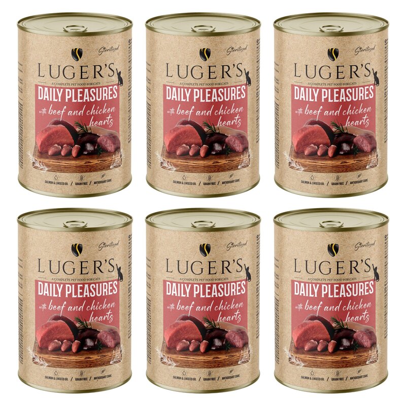 Karma dla kota LUGER'S Daily Pleasures Wołowina i Serca z kurczaka 6 x 400 g