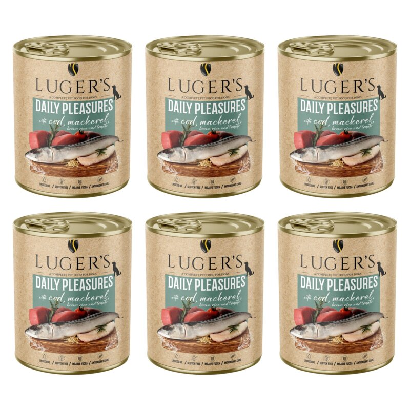 Karma dla psa LUGER'S Daily Pleasures z dorszem, makrelą, pomidorem i ryżem brązowym 6 x 800 g
