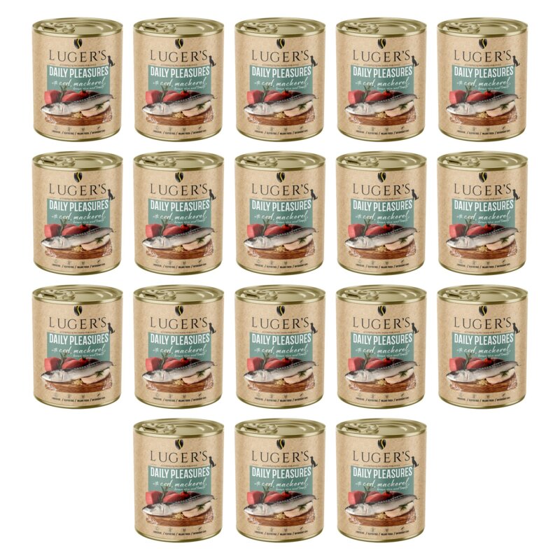 Karma dla psa LUGER'S Daily Pleasures z dorszem, makrelą, pomidorem i ryżem brązowym 18 x 800 g
