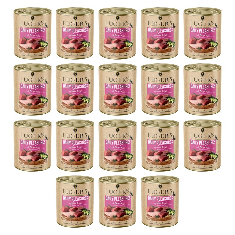 Karma dla psa LUGER'S Daily Pleasures z indykiem, brokułem i ryżem brązowym 18 x 800 g