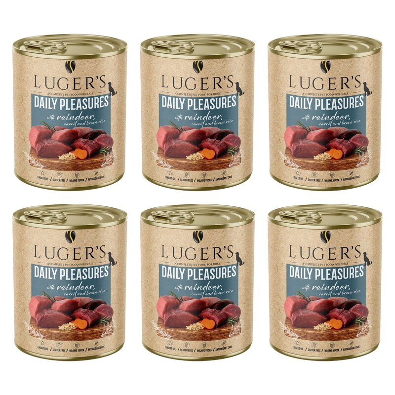 Karma dla psa LUGER'S Daily Pleasures z reniferem, marchewką i brązowym ryżem 6 x 800 g