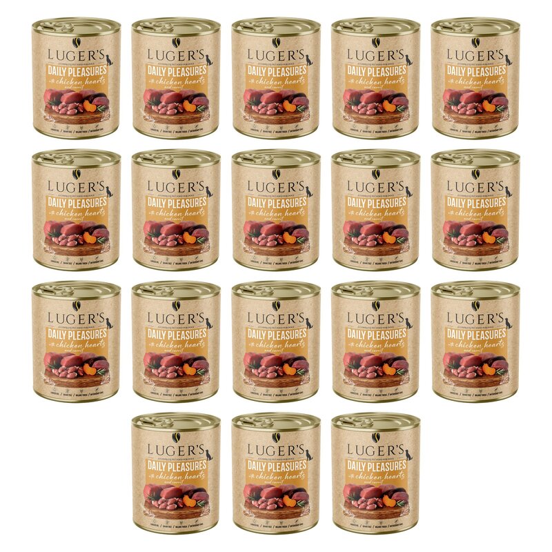 Karma dla psa LUGER'S Daily Pleasures z sercami z kurczaka i marchewką 18 x 800 g