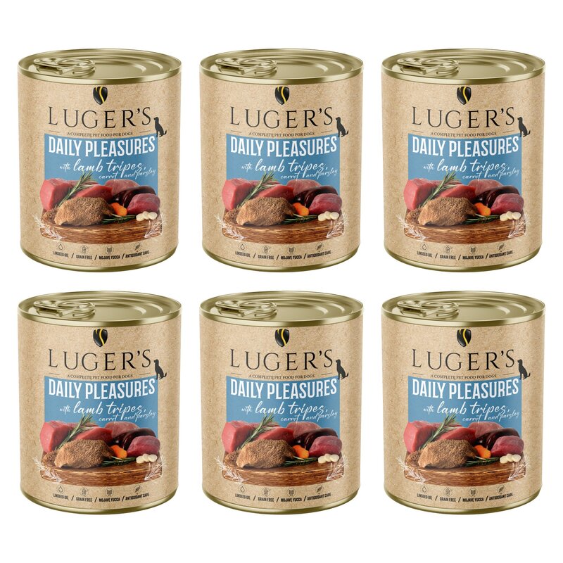 Karma dla psa LUGER'S Daily Pleasures z żołądkami jagnięcymi, marchewką i pietruszką 6 x 800 g