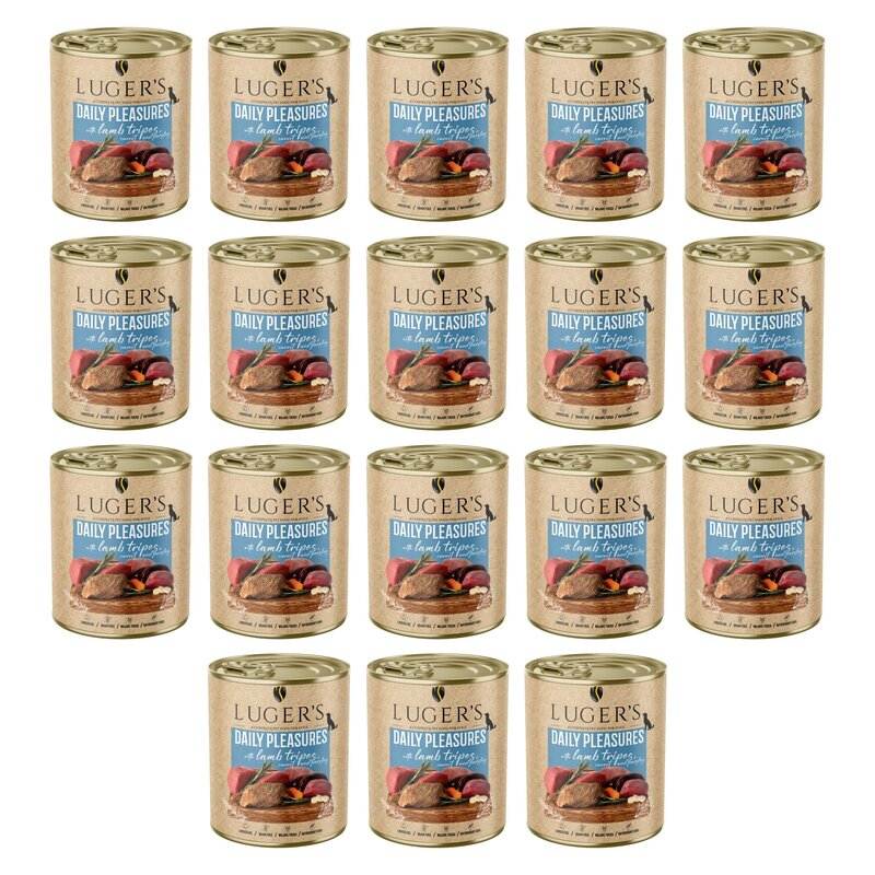 Karma dla psa LUGER'S Daily Pleasures z żołądkami jagnięcymi, marchewką i pietruszką 18 x 800 g