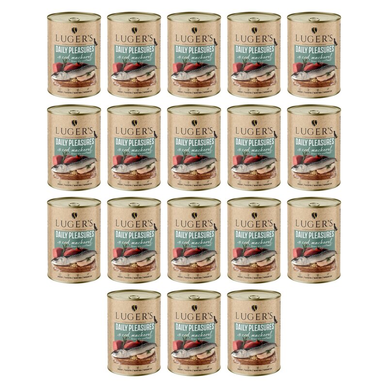 Karma dla psa LUGER'S Daily Pleasures z dorszem, makrelą, pomidorem i ryżem brązowym 18 x 400 g