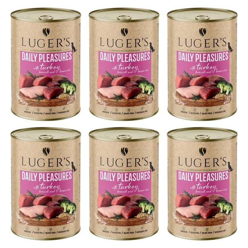 Karma dla psa LUGER'S Daily Pleasures z indykiem, brokułem i ryżem brązowym 6 x 400 g