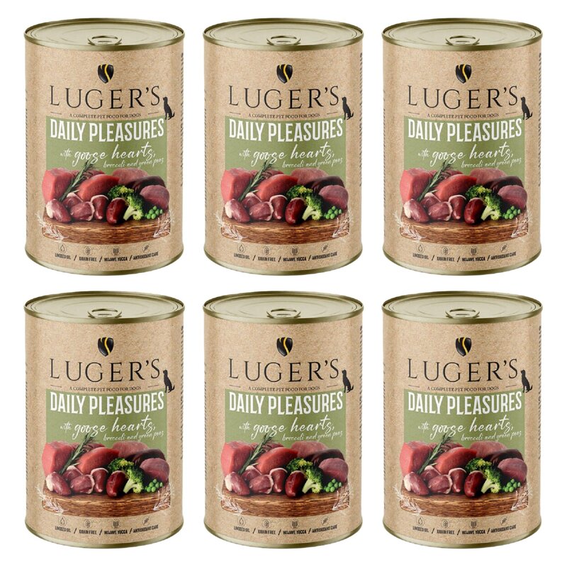 Karma dla psa LUGER'S Daily Pleasures Serca gęsi, brokuł i zielony groszek 6 x 400 g