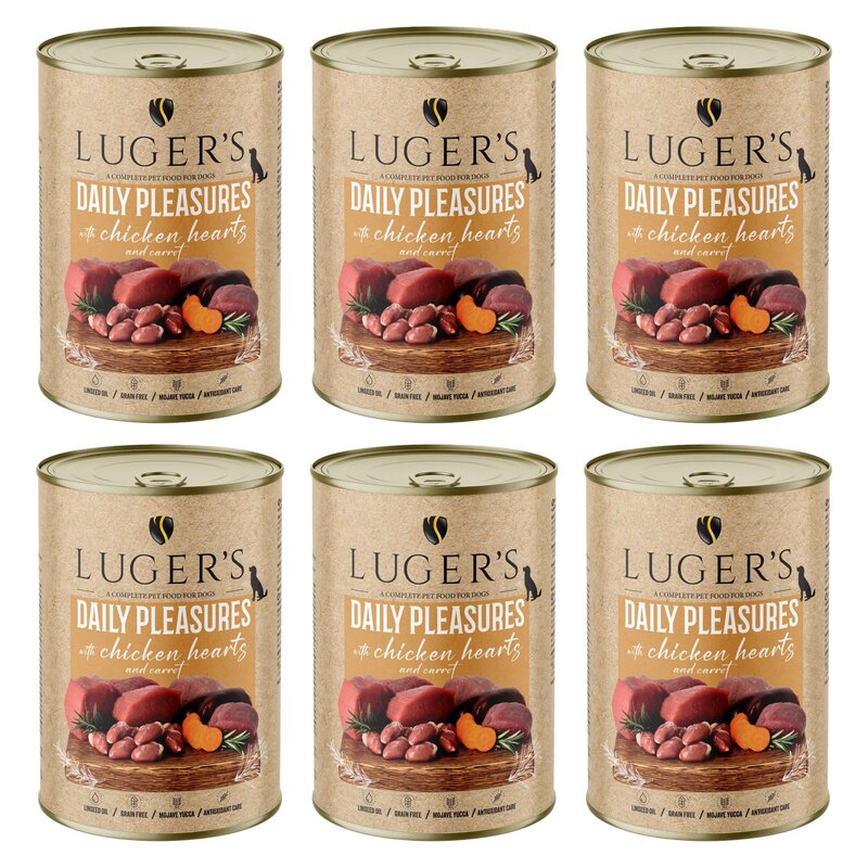 Karma dla psa LUGER'S Daily Pleasures z sercami z kurczaka i marchewką 6 x 400 g
