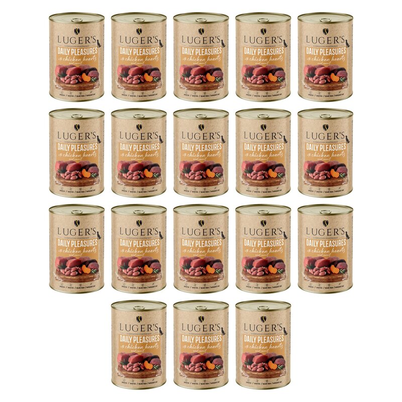Karma dla psa LUGER'S Daily Pleasures z sercami z kurczaka i marchewką 18 x 400 g